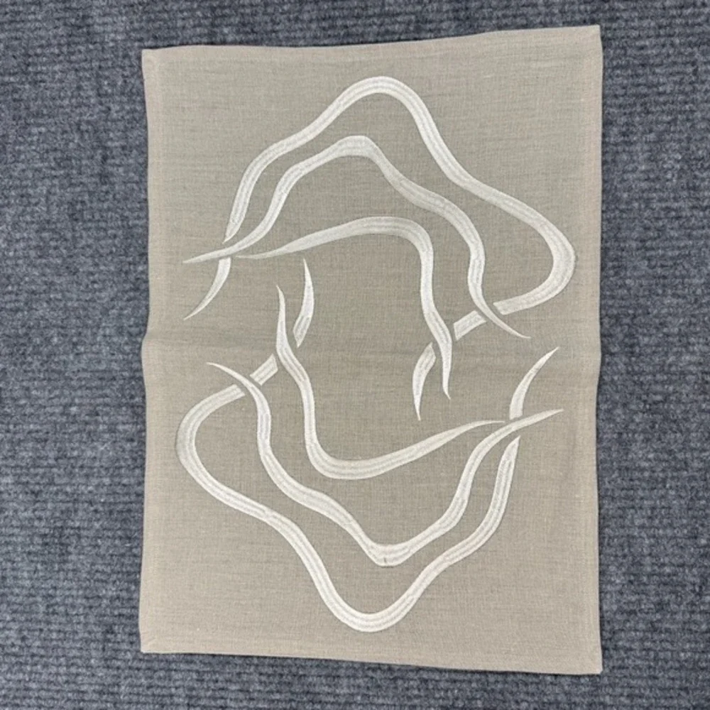Viabrava 100%‎ Linen Embroidered Placemats Napkins 27 Pieces Abstract Coastal